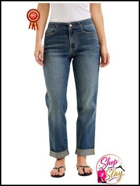 Mid Rise Boyfriend Jeans Adjustable Back Tab Hollywood Waistband